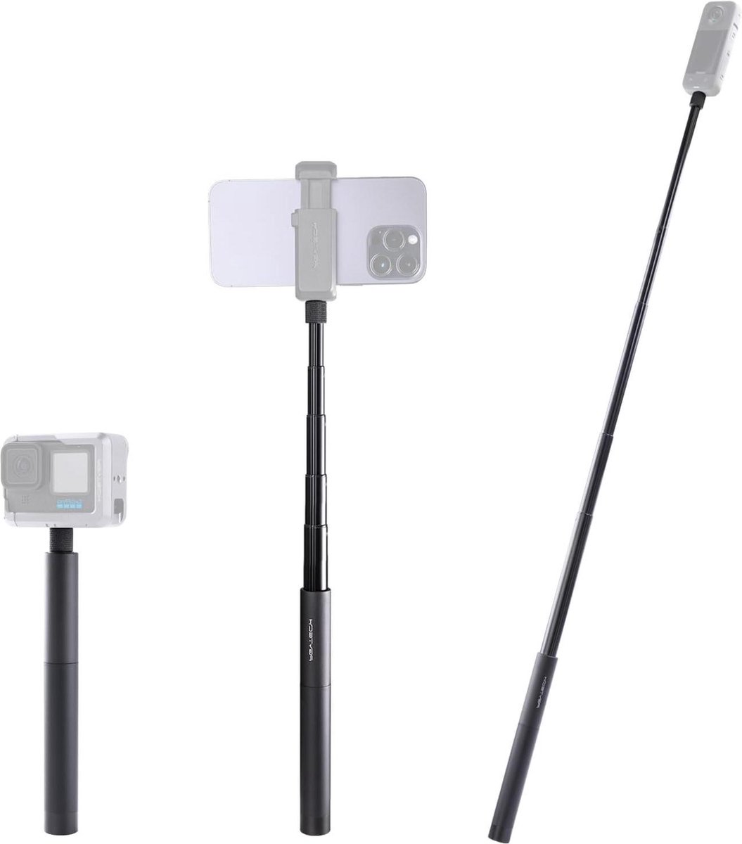 Uitschuifbare aluminium lange selfie stick (96cm/37.8inch) compatibel met Insta360 en GoPro Hero 12/11 - DJI OSMO Pocket 3 - AKASO Action Camera