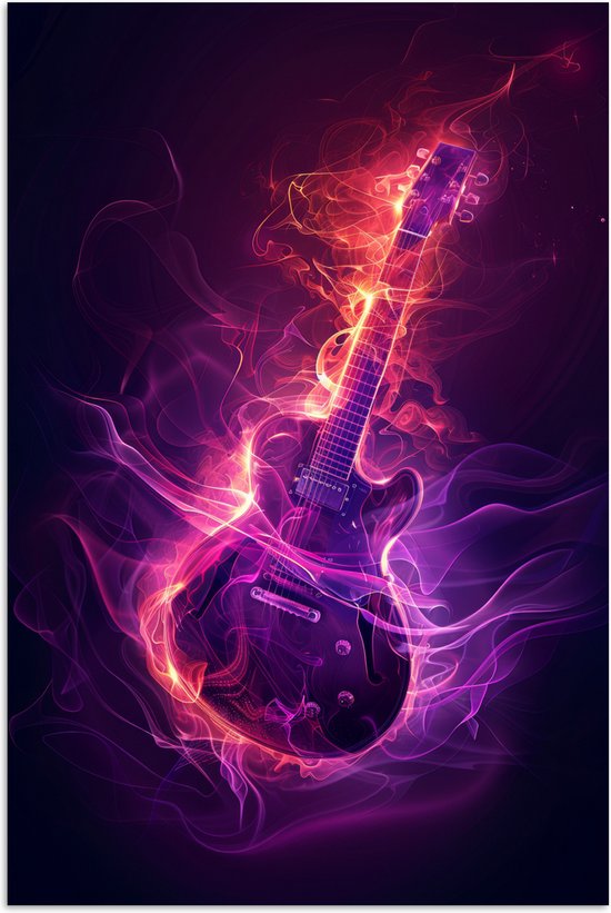 Poster 40x60 cm - Gitaar - Muziek - Rook - Paars - Posters - Wanddecoratie tienerkamer - Kamer decoratie voor tieners - Tiener jeugdkamer accessoires