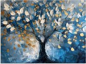 Poster 160x120 cm - Boom - Blauw - Goud - Abstract - Posters - Kamer decoratie - Wanddecoratie woonkamer - Muurdecoratie slaapkamer XXL