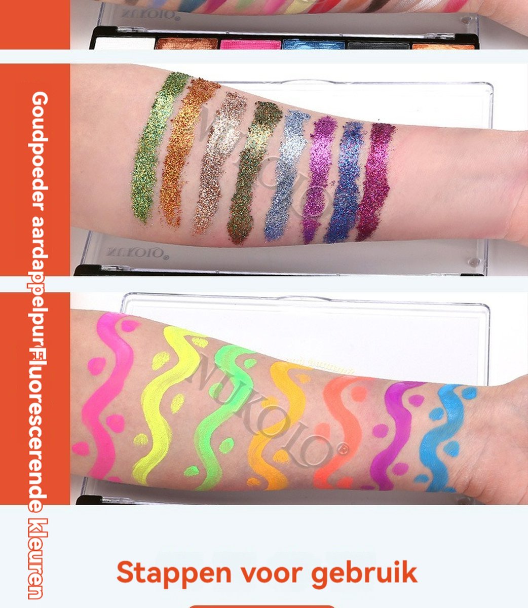 Haley familySchmink op Waterbasis met Penselen- Veilig Schminkset Kinderen - 42 Kleuren - Inclusief 10 Penselen, 6 Sjablonen& 2 diamantstickers&Glitters-Gemakkelijk schoon te maken-Face paint palette-Kinderschmink voor grimas — afbeelding 7
