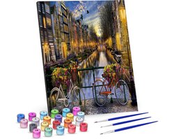 Rubye® Schilderen Op Nummer Volwassenen – Amsterdamse Grachten – Inclusief Penselen – Canvas Schildersdoek Zonder Frame – Kleuren op Nummer – 40x50cm