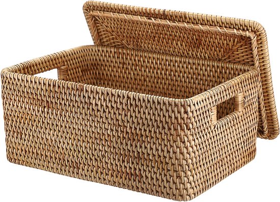 Panier en osier avec doublure tissée, bacs de rangement, étagères rectangulaires pour la maison, chambre à coucher, salle de bains, organisation marron naturel  15