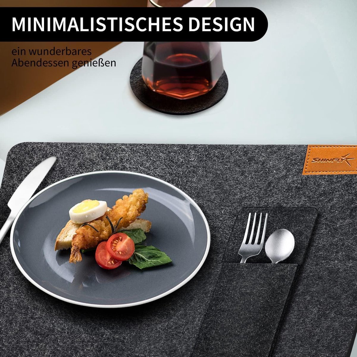 Vilten placemats set van 18 stuks - 6 placemats antislip tafelmatten 44 cm x 30 cm x 3 mm - antraciet — cadeau in Wonen & Interieur - foto 2