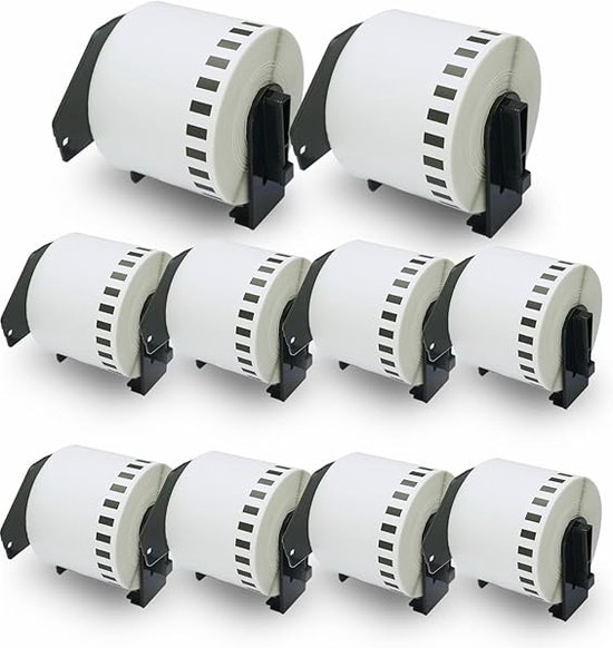 Tape d'étiquettes adapté pour Brother DK-44205 - Zwart sur blanc - Étiquette amovible | 62 mm x 30,48 m | Rouleau d'étiquettes continu - 10 pièces - Convient pour : QL-500 QL-550 QL-560 QL-570 QL-580N QL-650TD QL-1050N QL-1060N QL-700 QL