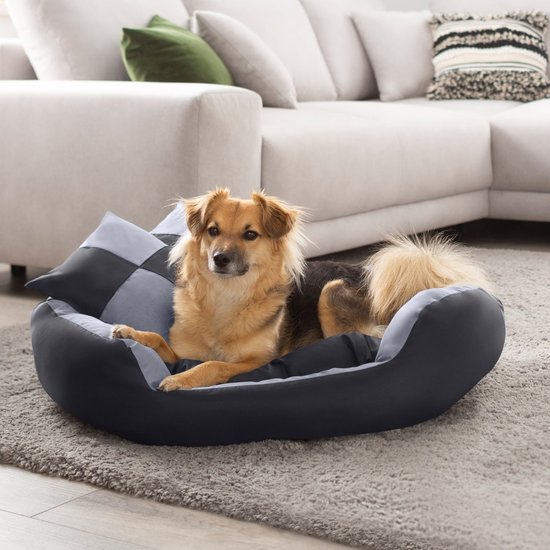 KingDog Honden- en kattenbed met twee kussens, hondenkussen, hondenmand, huisdierbed, wasbaar, waterdicht pvc-materiaal, S, 55 x 45 cm (blauw