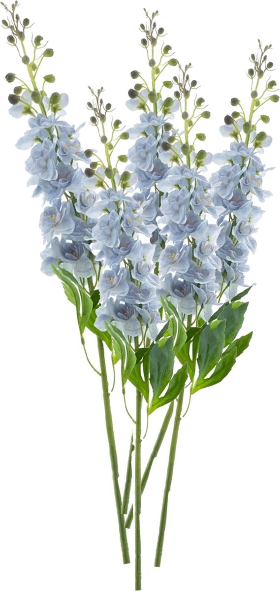 Bellatio Design Kunstbloem bloesemtak ridderspoor - 5x - 87 cm - licht blauw - kunst zijdebloemen Lichtblauw