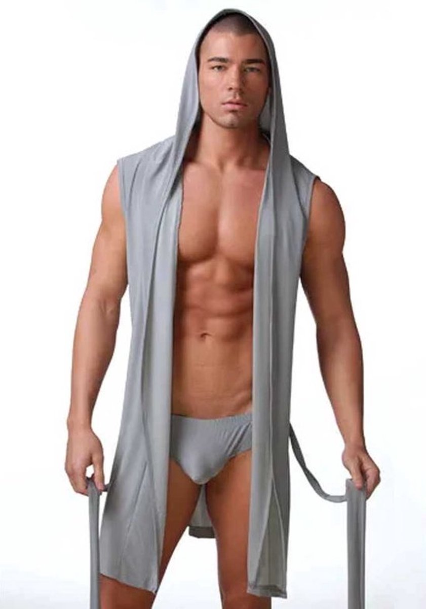 Goedkoopste Ultra dunne Lingerie Badjas - Heren - Cape Capuchon - Kimono - Erotisch getint