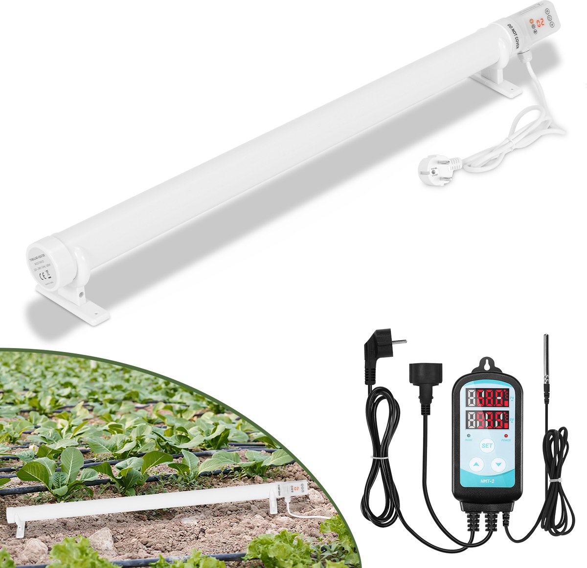 Kasverwarming Broeikasverwarmer Elektrische staafverwarming Wit voor kassen Flexibele installatie 180W Met 3000W digitale temperatuurregelaar