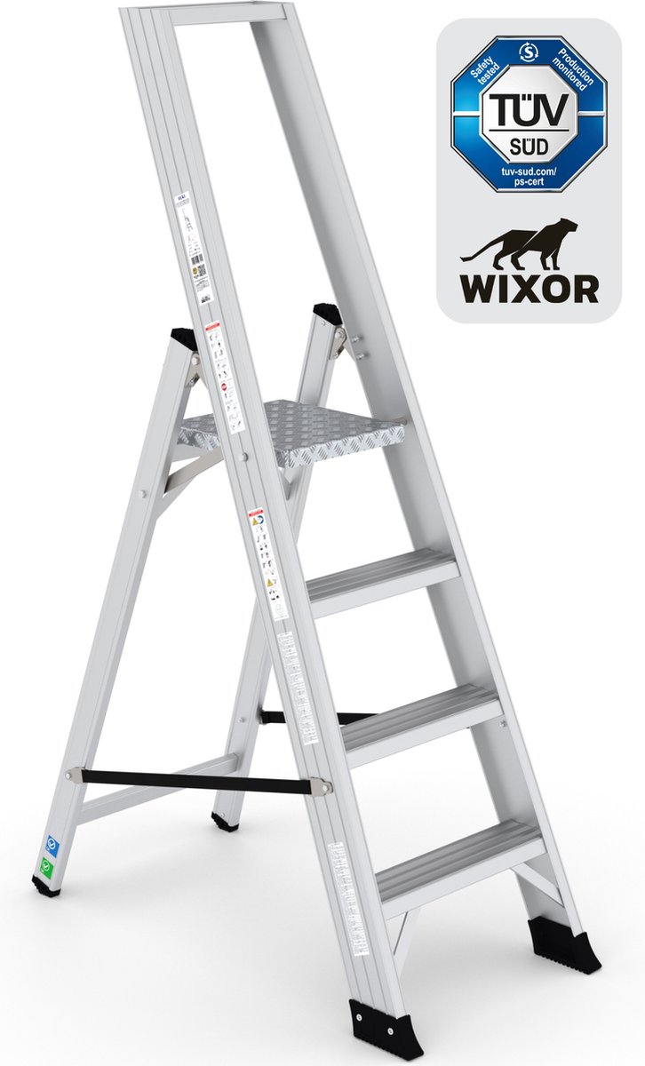 Wixor Trapladder Expert Huishoudtrap 4 treden Professionele trap Bordestrap Stevige Trap Tuv-gecertificeerd EN131