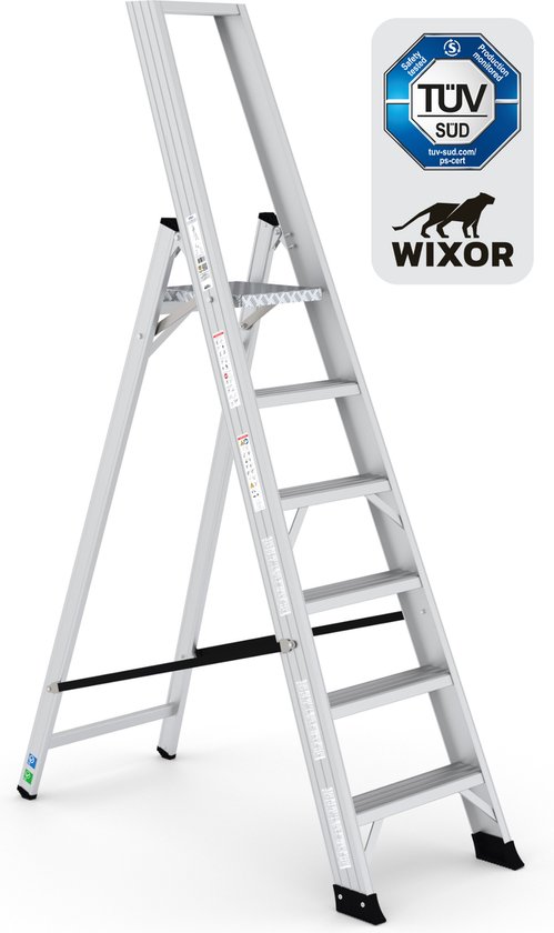 Foto: Wixor trapladder expert huishoudtrap 6 treden professionele trap bordestrap stevige trap tuv gecertificeerd en131