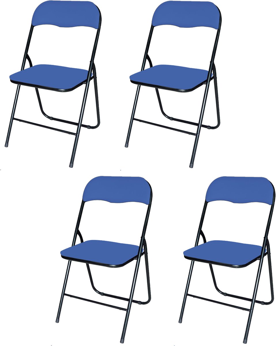 BRASQ Set van 4 Klapstoelen Blauw - Zwart - Opvouwbare stoelen 43x38x78 cm - PVC - Eettafelstoelen