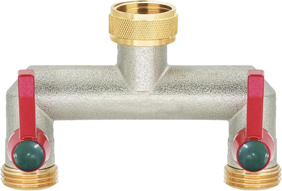 iBamso 2-weg verdeler 3/4 inch 2-weg messing vernikkeld voor het aansluiten van 2 apparaten, tuinslangadapter, verlengde handgreep, voor tuinirrigatie, keuken, kraan