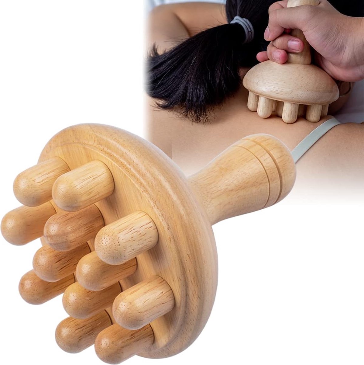 Goedkoopste Houttherapie Massagetools, houten paddestoelenmassager, anti -cellulitis lymfedrainagetherapie Massagekop gereedschap voor lichaamsvorming