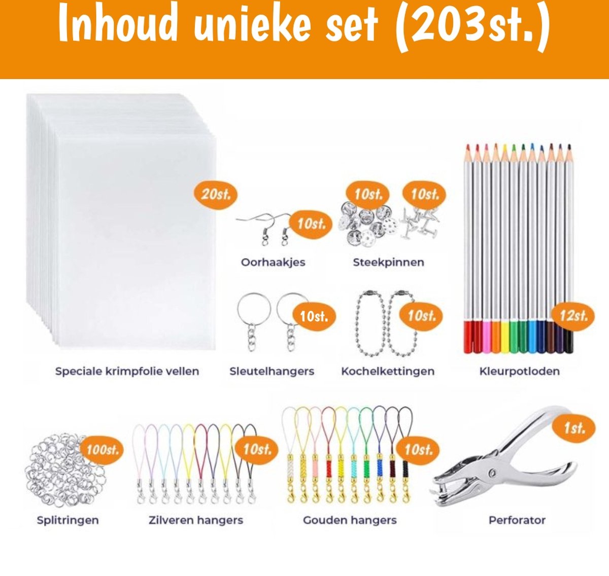 Krimpfolie - 203 Stuks - Krimpie Dinkie - Sleutelhangers Maken - Kleurpotloden - Knutselen - Sieraden Maken — afbeelding 3