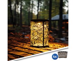 RexTech Solar tuinverlichting lantaarn Eron - Voordeelset van 4 stuks - Tafellamp en hanglamp - Warm wit licht (3000K) - IP44 - Buitenlamp op zonne-energie