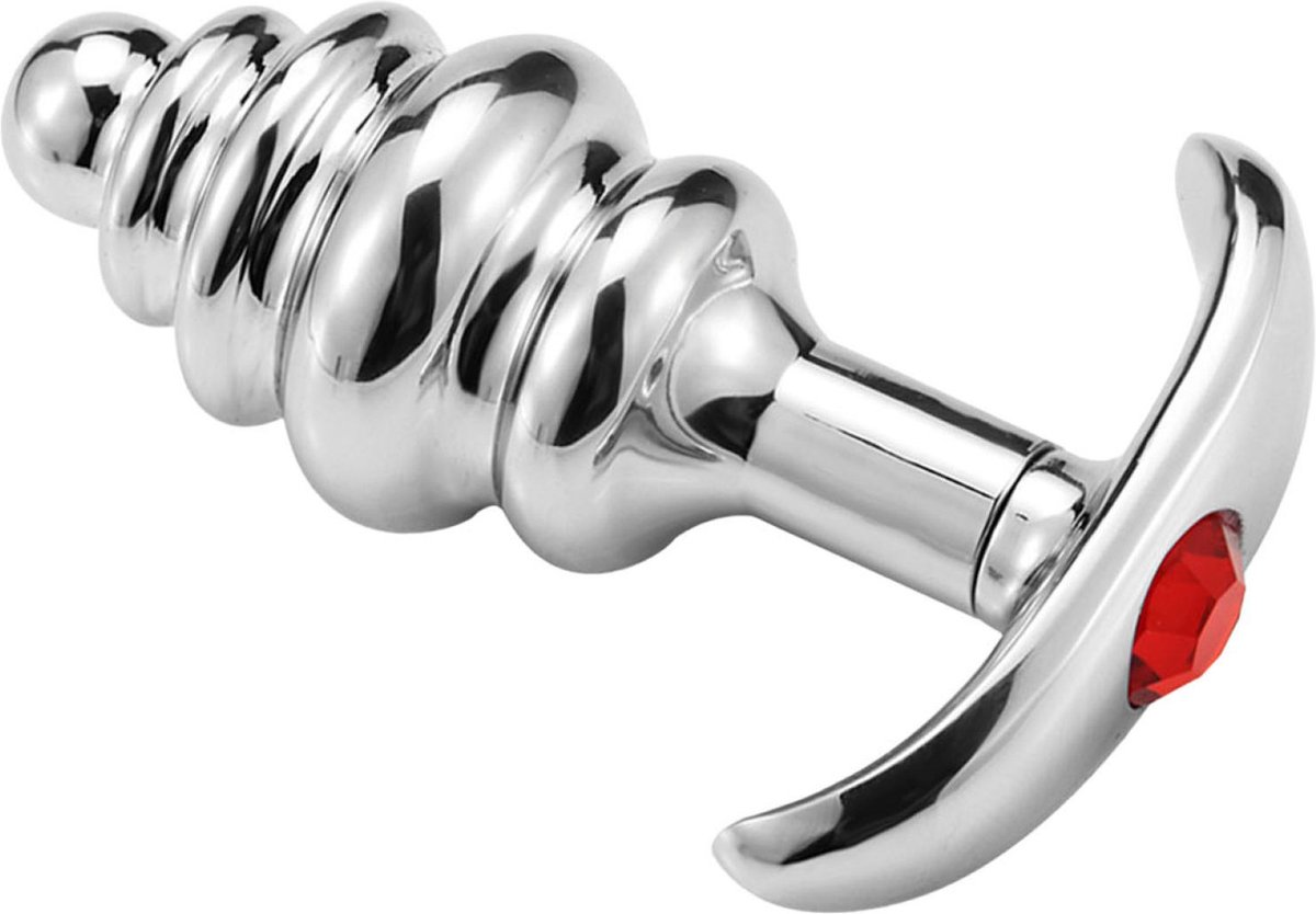Goedkoopste Cupitoys® Metalen buttplug - Zilver - Diamant rood - Anker - Geribbeld - Large - Sex toys voor vrouwen - Sex toys voor mannen - Buttplugs