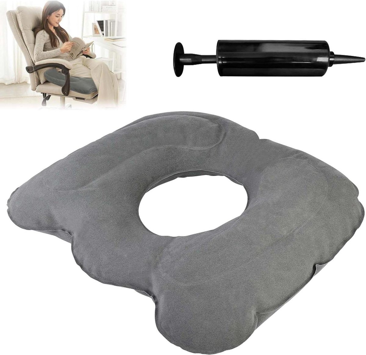 Opblaasbaar zitkussen voor stuitbeen - verlicht ischias aambei rugpijn - draagbaar kussen met inflator voor rolstoel bed - pijnverlichting en drukwonden