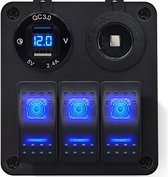 ProRide Schakelpaneel 12V voor Auto/Boot - USB Lader 2 Poorten met Sigaretten stopcontact - 5V/2.4A - DS2114B - 3 schakelaars