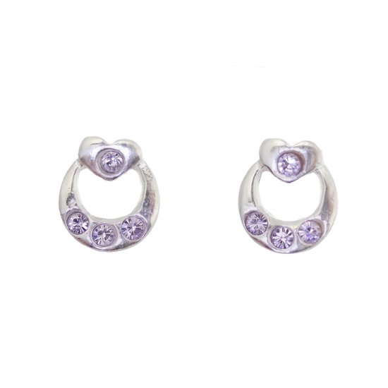 Behave – Boucles d'oreilles – Boucles d'oreilles' oreilles en argent sterling avec petits cœurs et pierres de cristal violettes