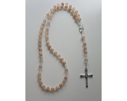 Rozenkrans, Paternoster gemaakt met Citrien kralen (halfedelsteen) en Kristallen van o.a. kristallen van Swarovski, gebedssnoer, rozenkransgebed, kruisteken, Meditatie, spiritueel, geloof, geloofsteken, Cadeau, kruis, gebedsketting, kerstpakket