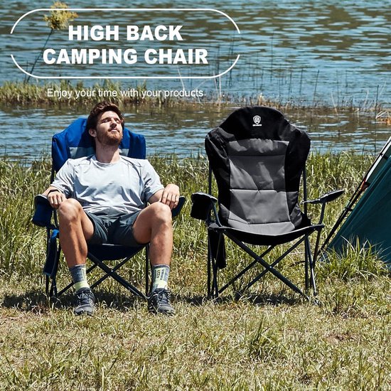 EVER ADVANCED Luxe campingstoel, opvouwbaar, 160 kg belastbaar, ultragroot, met hoge rugleuning, comfortabel kussen, klapstoel, camping, tuin, balkon, strand, campingstoel, tuinstoel, visstoel