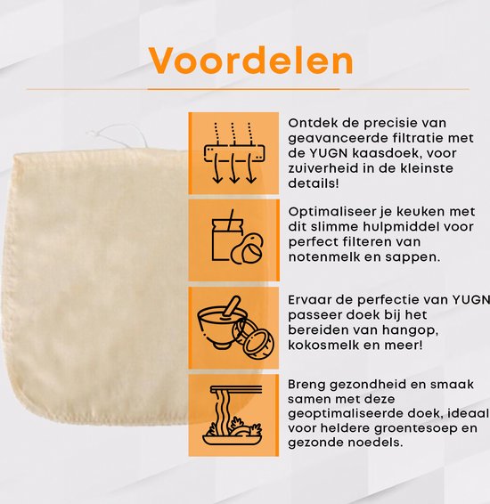YUGN Étamine Tissu Ortie Sac à Lait de Noix LOT de 2 - Katoen Bio Ecru avec Couture Renforcée - Pour Faire du Lait d'Amande et du Fromage - 35x35cm - Astuce Cadeau