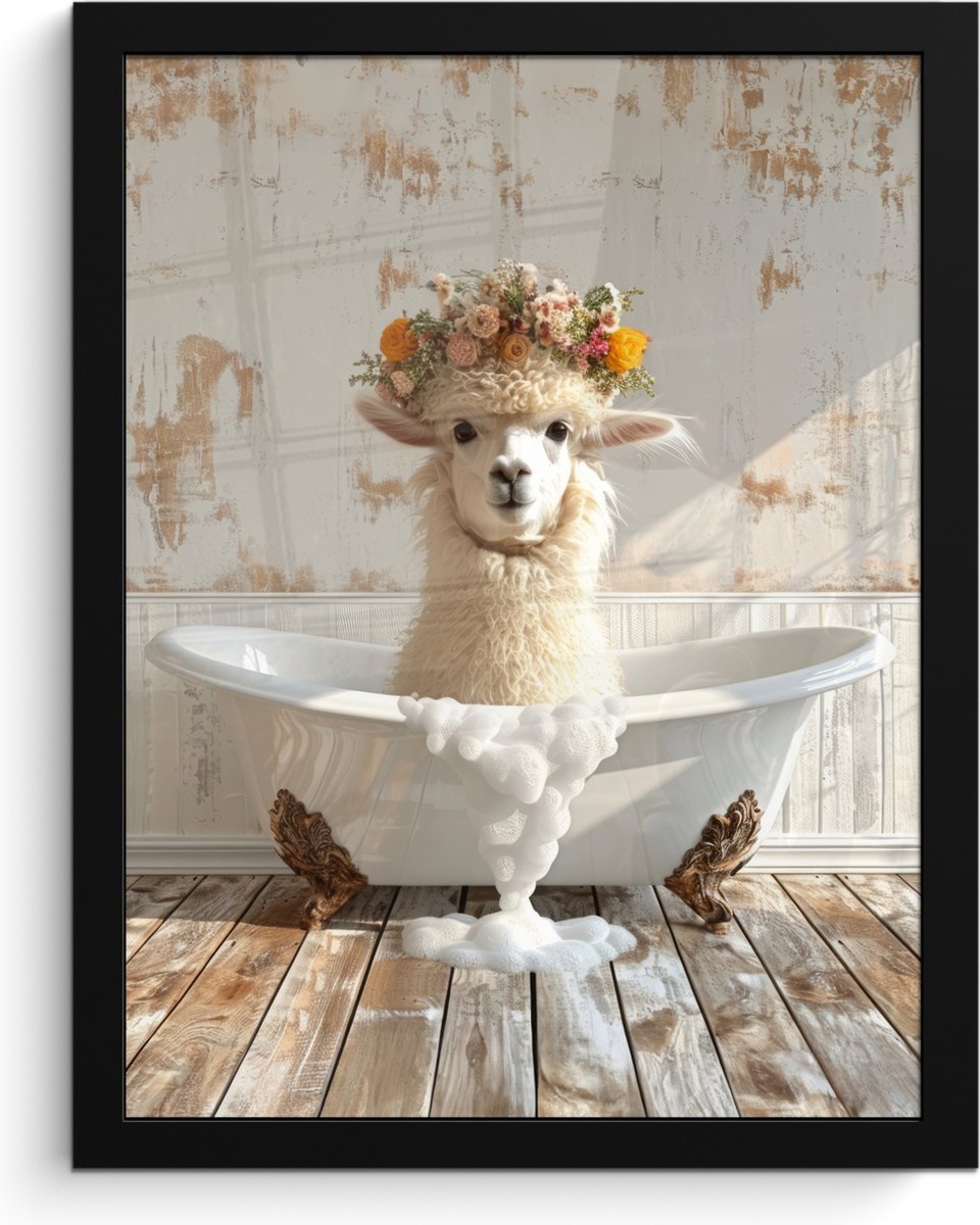 FrameYourWall Poster in lijst - Fotolijst 30x40 cm - Posters - Vintage - Alpaca - Badkuip - Bloemen - Dieren - Posterlijst zwart - Wanddecoratie badkamer - Muurdecoratie WC - Decoratieve accessoires - Toilet muur decoratie