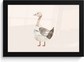 Poster in lijst - Fotolijst 30x20 cm - Posters - Gans - Dier - Pastel kleuren - Posterlijst zwart - Kamer decoratie - Wanddecoratie kinderkamer - Muurdecoratie babykamer