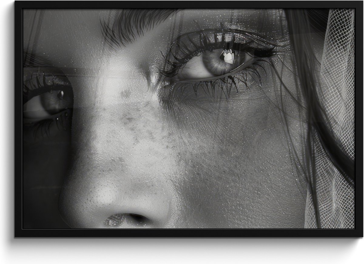 Poster in lijst - Fotolijst 90x60 cm - Posters - Vrouw - Portret - Zwart wit - Vintage - P