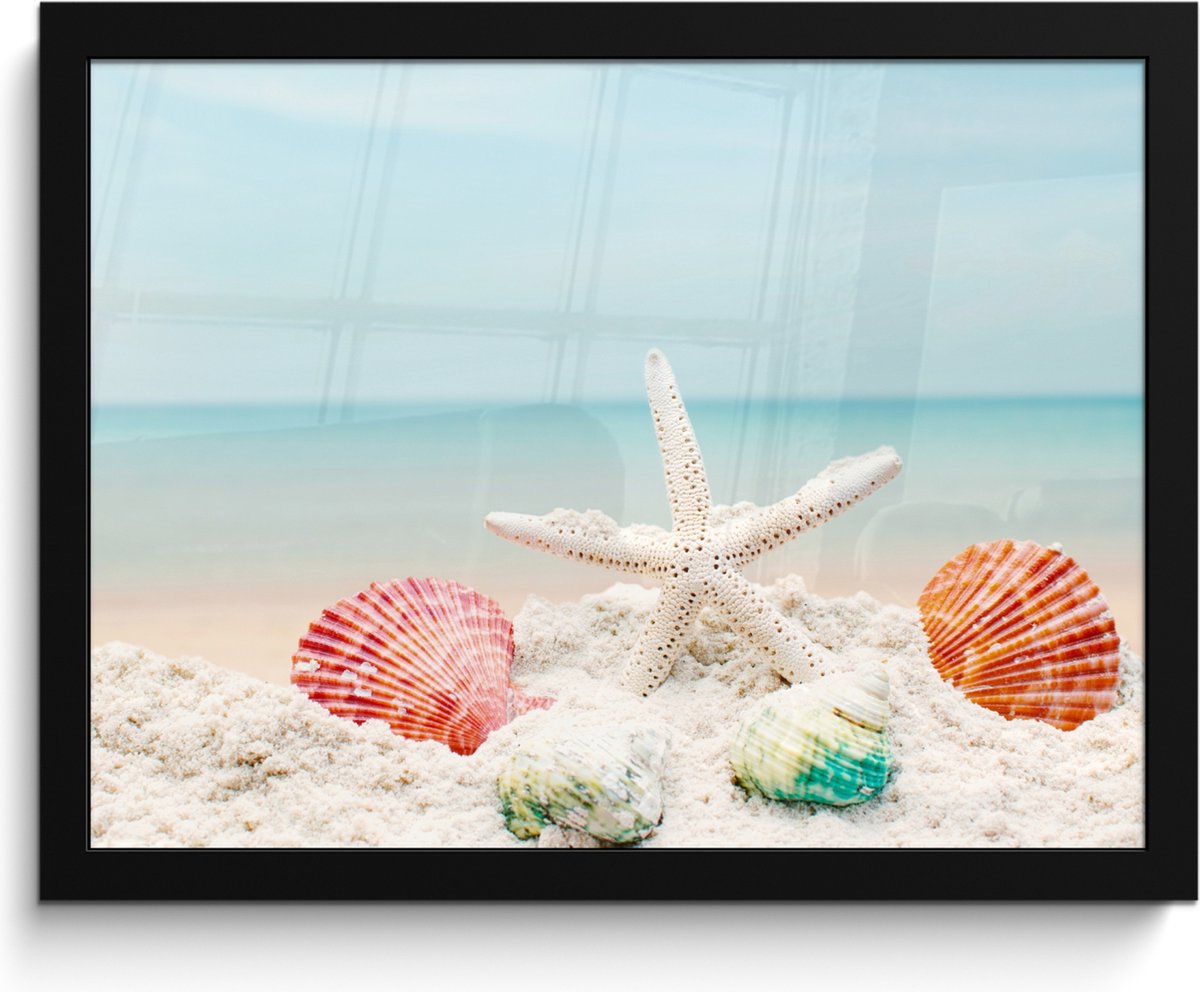 Poster in lijst - Fotolijst 40x30 cm - Posters - Strand - Zeester - Schelpen - Zee - Poste