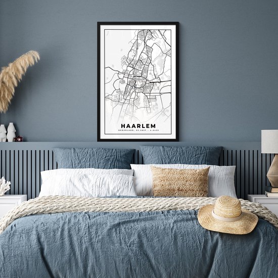 Affiche avec cadre Carte - Haarlem - Zwart - Wit - 60x90 cm