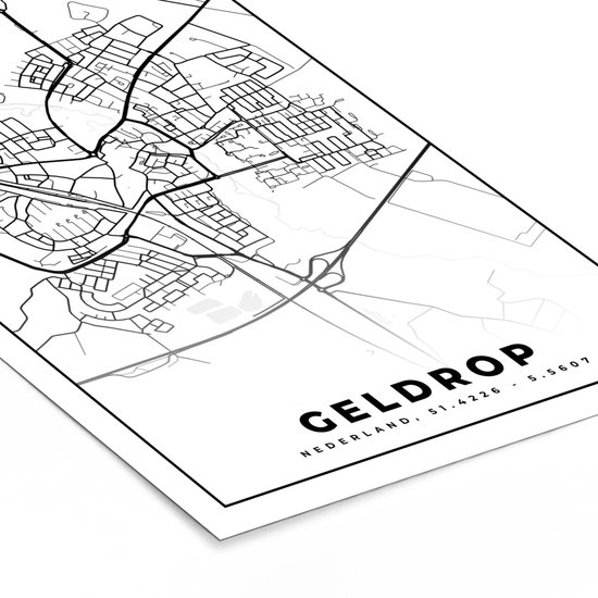 Cadre photo avec affiche - Carte - Geldrop - Zwart - Wit - 80x120 cm - Cadre pour affiche