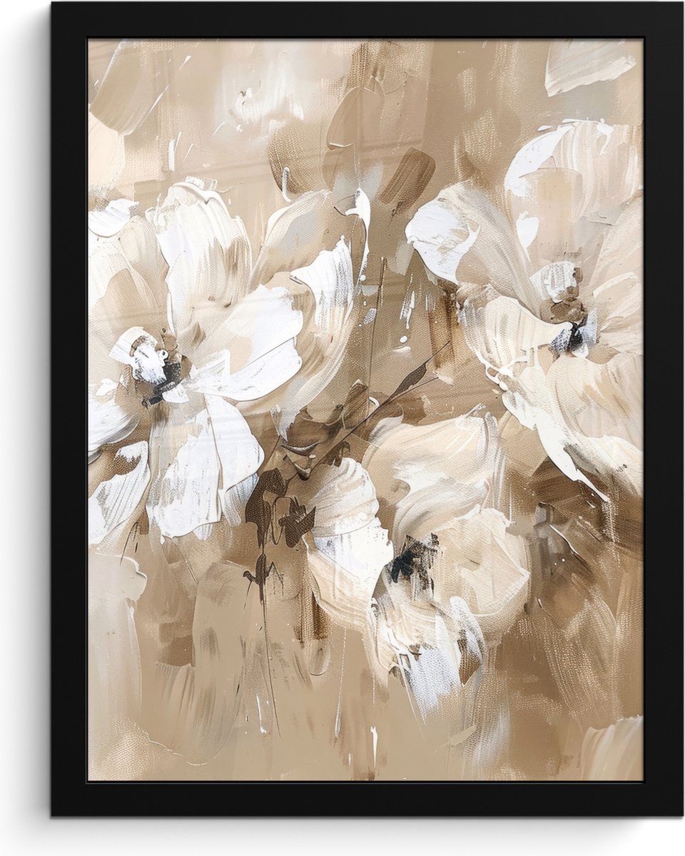 FrameYourWall Poster in lijst - Fotolijst 30x40 cm - Posters - Bloemen - Beige - Abstract - Modern - Posterlijst zwart - Decoratie - Wanddecoratie woonkamer - Muurdecoratie slaapkamer
