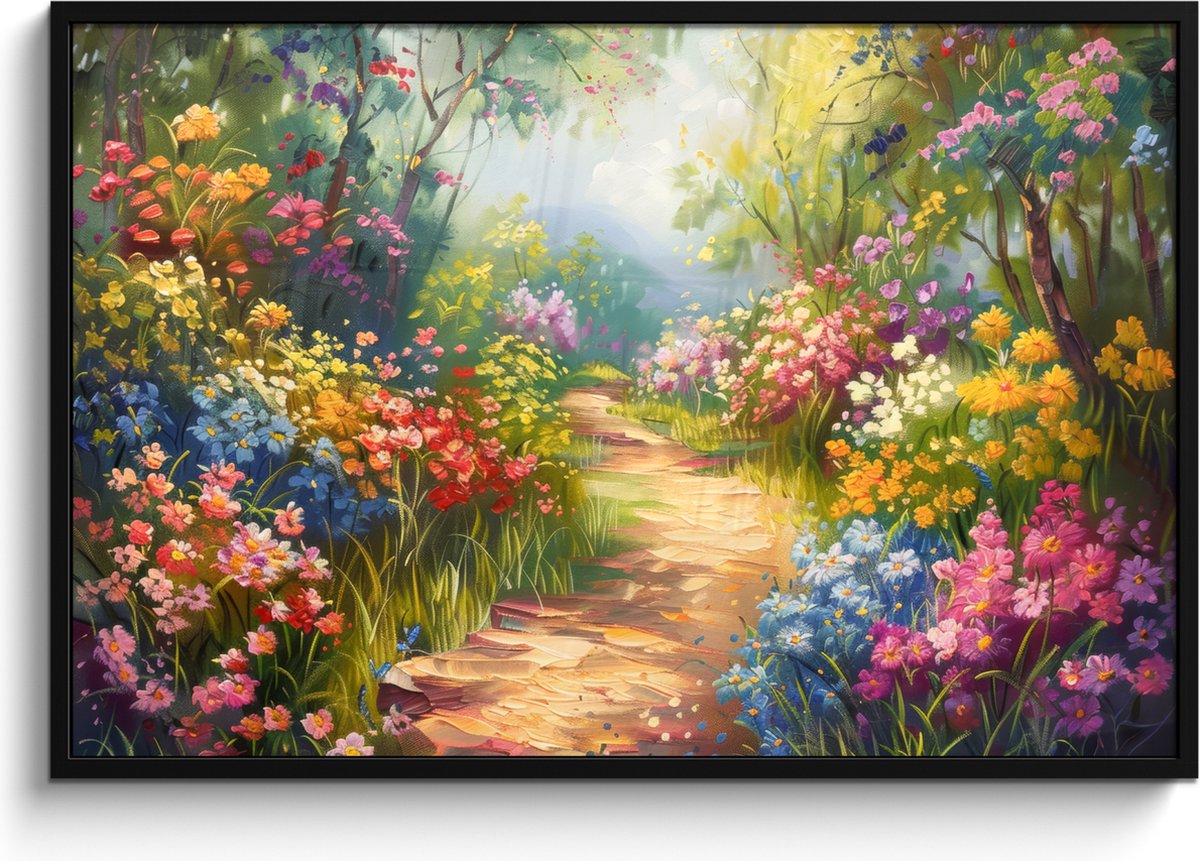 FrameYourWall Poster in lijst - Fotolijst 120x80 cm - Posters - Natuur - Landschap - Bloemen - Kleurrijk - Posterlijst zwart - Decoratie - Wanddecoratie woonkamer - Muurdecoratie slaapkamer Bloemen landschap