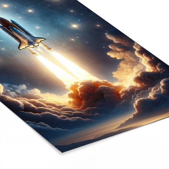 Affiche sous cadre - Cadre photo 20x30 cm - Posters - Voyage spatial - Fusée - Espace - Etoiles - Cadre affiche noir - Décoration murale pour chambre ado - Décoration chambre ado - Accessoires chambre ado jeunesse