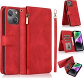 Étui adapté pour iPhone 16 Plus - Bookcase - Porte-cartes - Portefeuille - Fermeture éclair - Simili cuir - Rouge