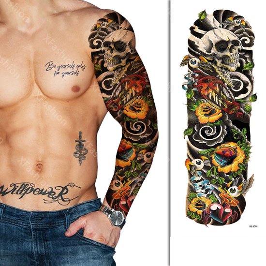 Tattoo Sleeve - Japan Schedel Doodshoofd Rozen Golven - Neptattoo ..., حجم الصورة 550x550