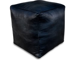 Leren poef (XL) Zwart - Vierkant - Handgemaakt - Gevuld geleverd - Leer Poef - POUFS&PILLOWS