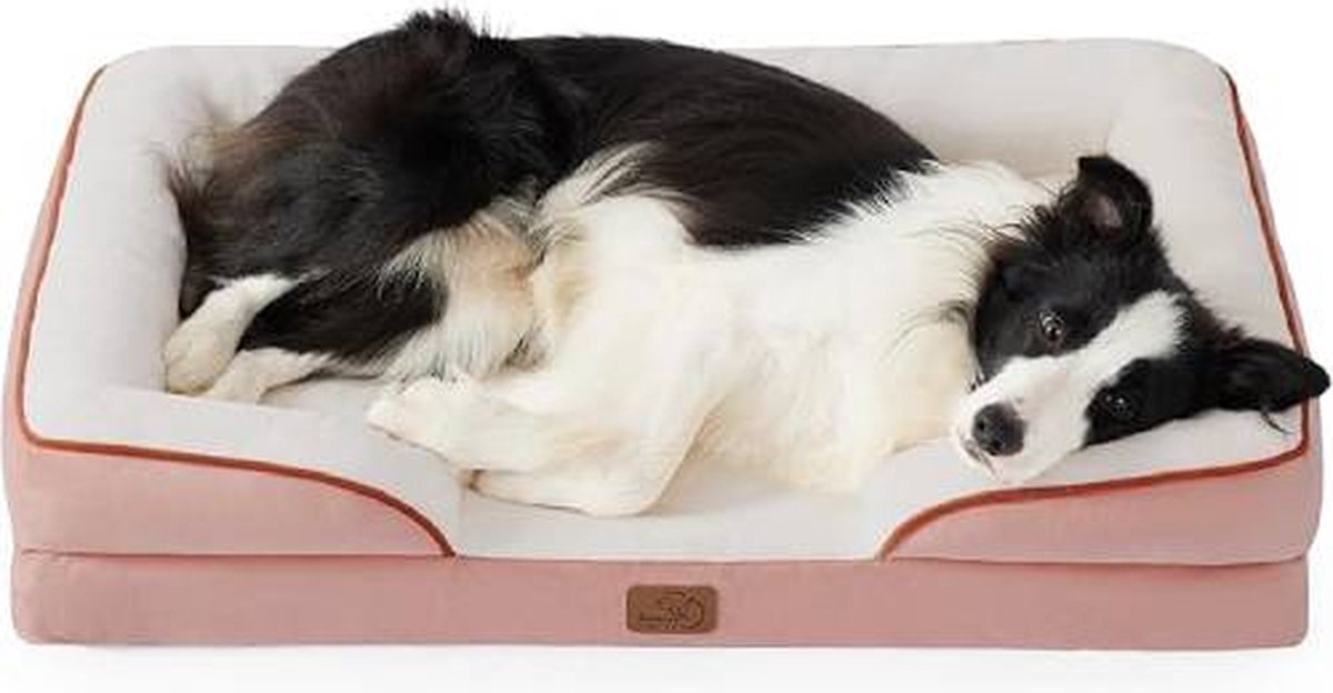 Orthopedisch hondenbed, ergonomische hondensofa, 89 x 63 cm, hondenbank met eivormig schuim voor middelgrote honden, wasbaar, antislip, roze