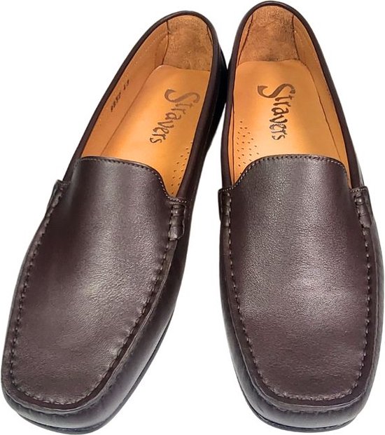Stravers - Mocassins de Luxe Semelle en cuir Taille 43 Marron Chaussures à enfiler grande taille pour femme