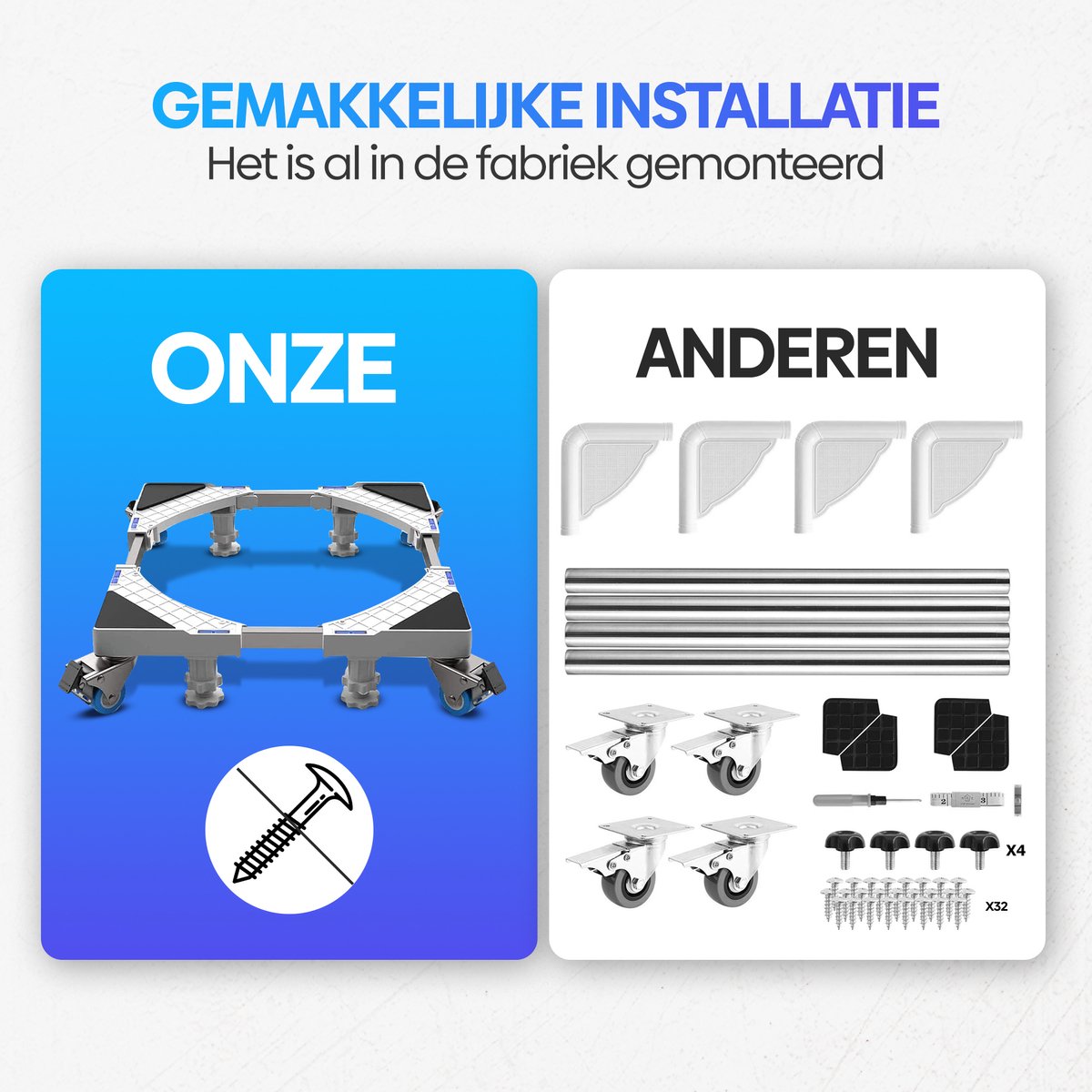 Olvy Home - Wasmachine Verhoger met Wielen - Wasmachine Opbouwmeubel - Wasmachine Sokkel - Kast - Tot 300 KG - Ook voor Droger, Koelkast, Vaatwasser en Vriezer — afbeelding 2