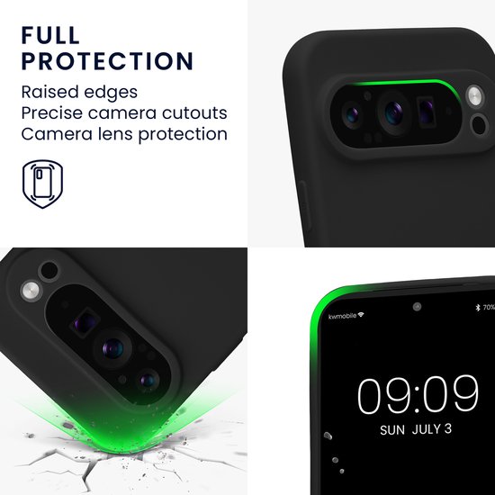 kwmobile coque de téléphone adaptée à Google Pixel 9 Pro - Coque pour smartphone - Découpe précise pour appareil photo - En noir mat