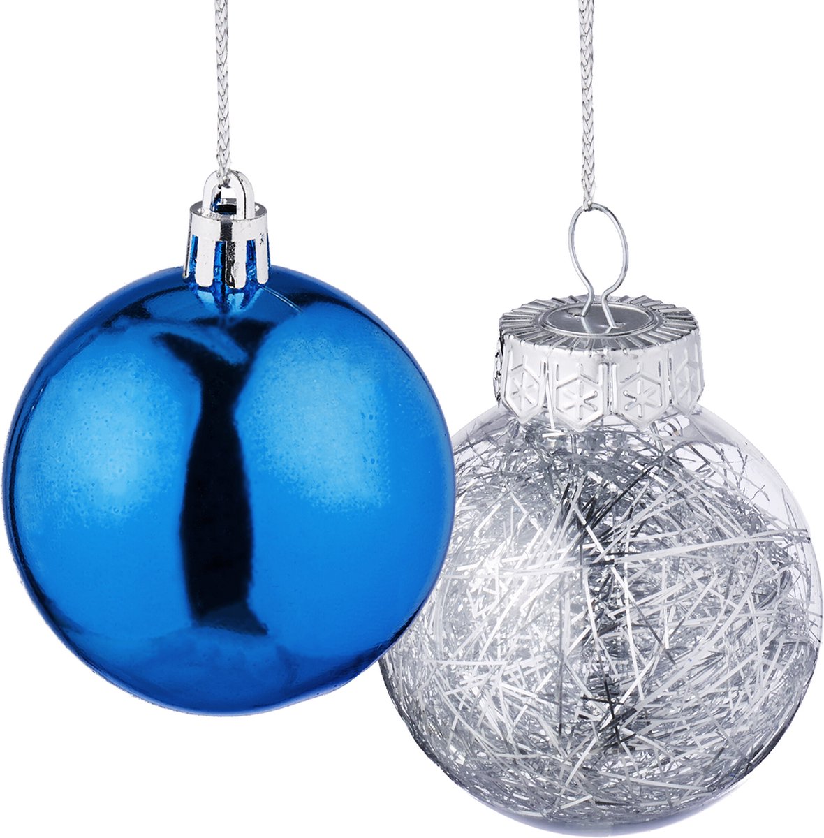 kerstballen - set van 101 - plastic - onbreekbaar - kerstpiek ster - blauw/wit – foto 3