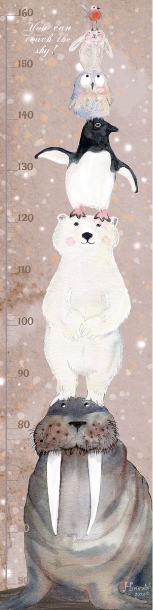 Walrus en vrienden groeimeter 120 cm | Voor Baby- & Kinderkamer | Geproduceerd in NL | Eigen Ontwerp | Hartendief Design