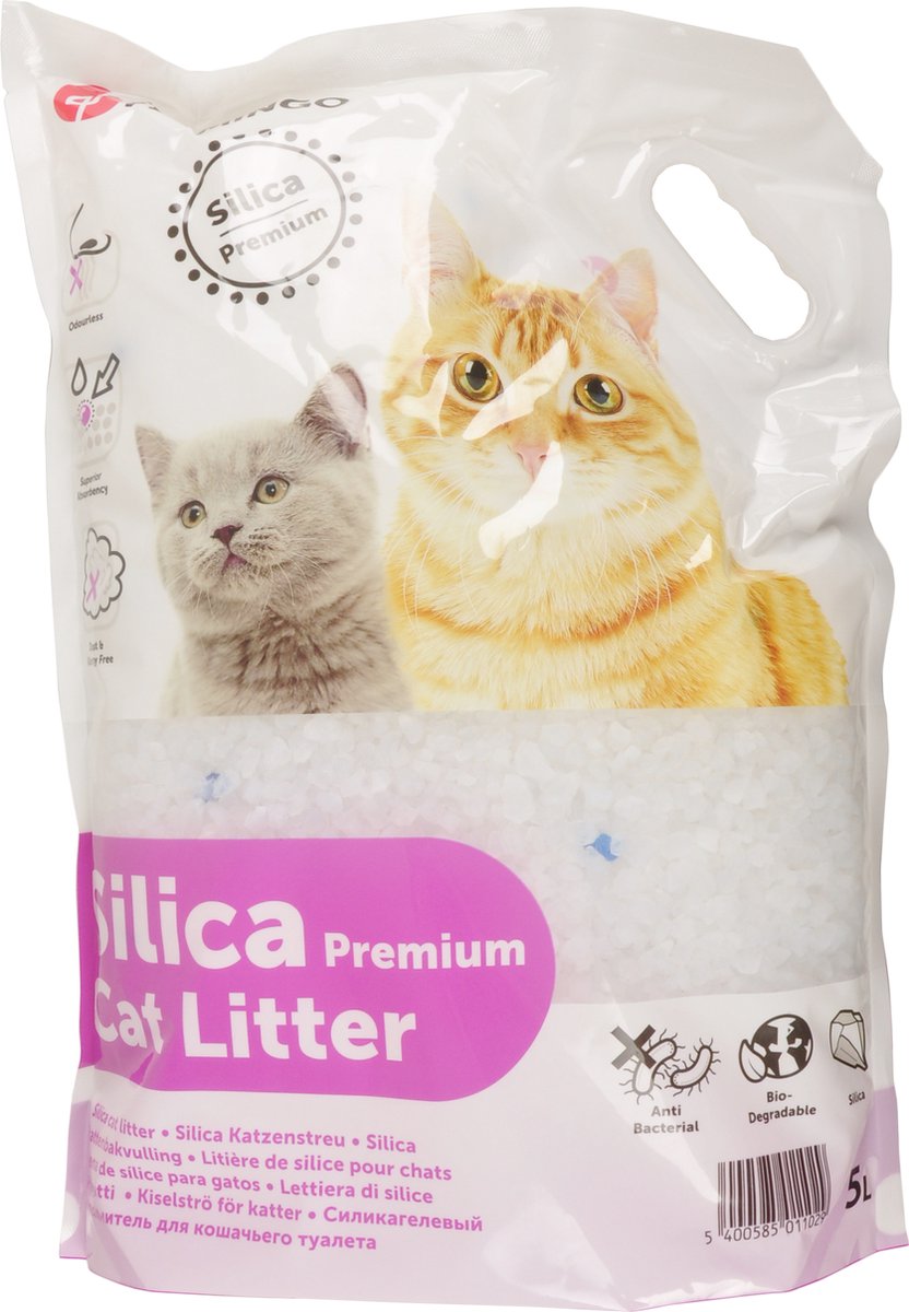 Flamingo Kattenbakvulling Silica – Grove Korrels, 5L voor 6 Weken, Super Absorberend, Stofarm, Ideaal voor Katten