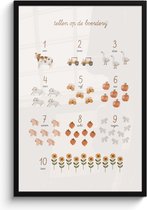 Poster in lijst - Fotolijst 60x90 cm - Posters - Getallen tellen - Educatief - Cijfers leren - Boerderij - Posterlijst zwart - Kamer decoratie - Wanddecoratie kinderkamer - Muurdecoratie babykamer