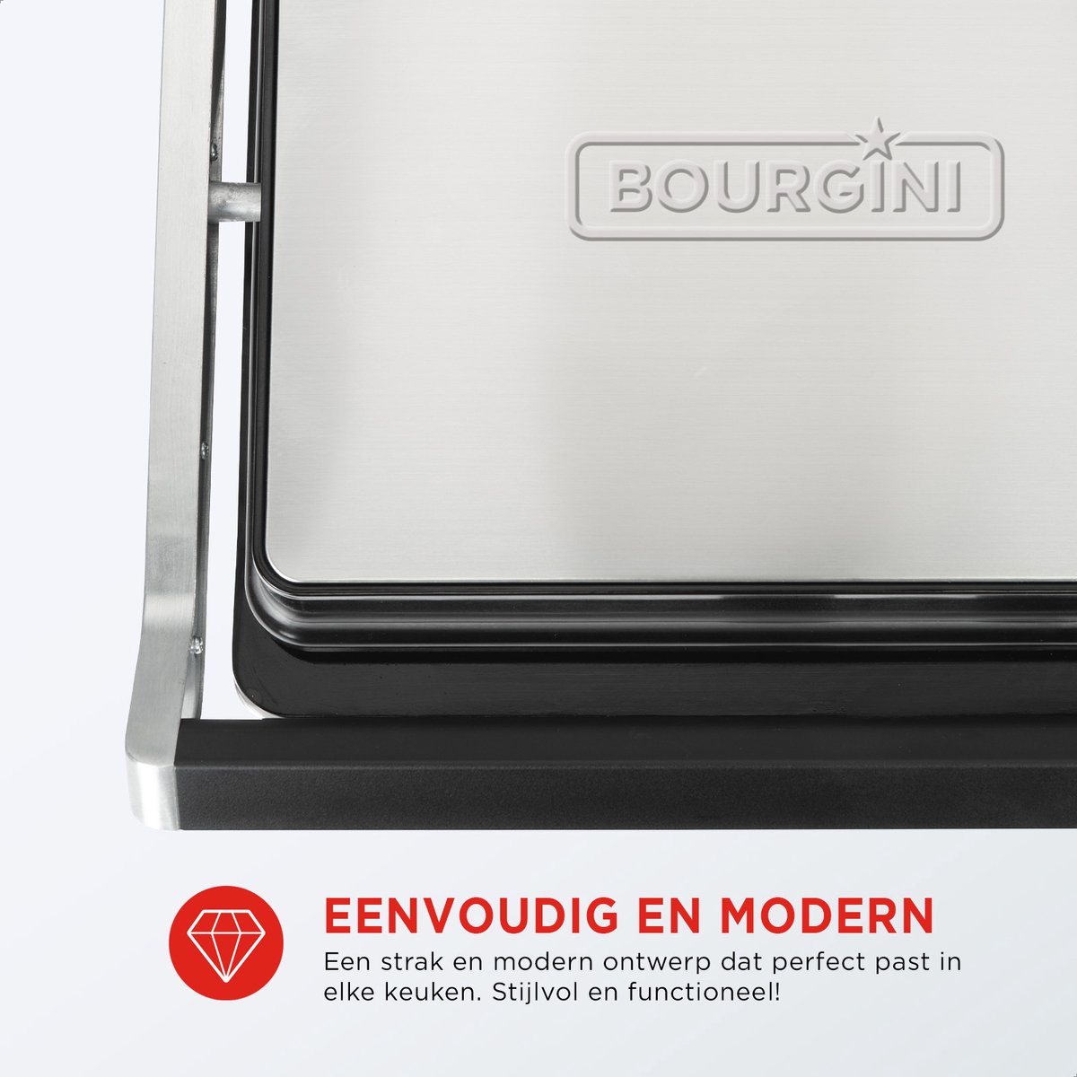 Bourgini - Tosti apparaat - Contactgrill - Grill apparaat gebruik als Panini grill en Tosti ijzer - PFAS-vrije keramische coating - RVS contact grill thumbnail 3