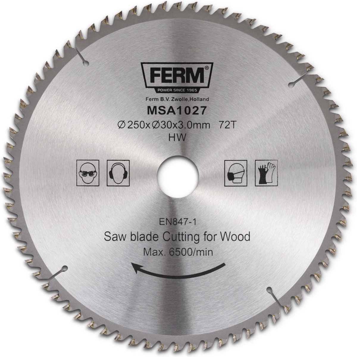 FERM - MSA1027 - Zaagblad - 250x30/16mm - T72 - TCT tanden - Diameter: - 250mm - Asgat: - 30mm - 16mm - Universeel - Voor het zagen van - Hout - Zeer geschikt voor - TSM1033 - TSM1034 - TSM1030 - Zaagtafel