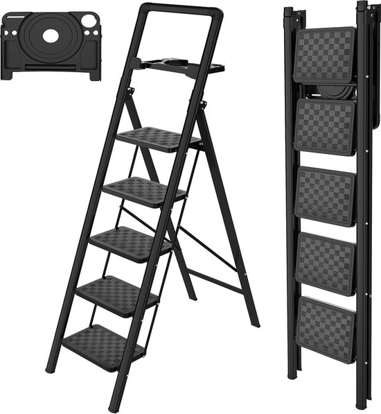 Ladder pliable à 5 étages Goodivery ®, sûre et compacte, avec larges Pédales antidérapantes