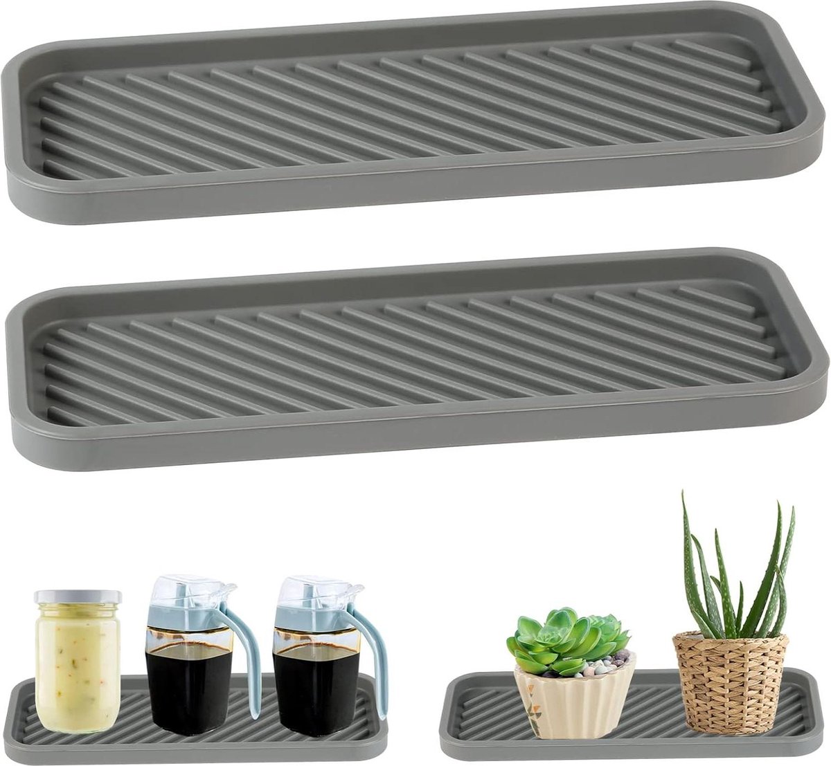 Spoelbak Organizer siliconen sponshouder keuken vaatwasmachinebestendig afdruipmat sponzen-borstels zeep grijs 2 stuks